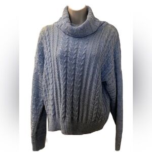 Vintage Richard and Company Women's Light Blue Cable Knit Turtle Neck Sweater XS